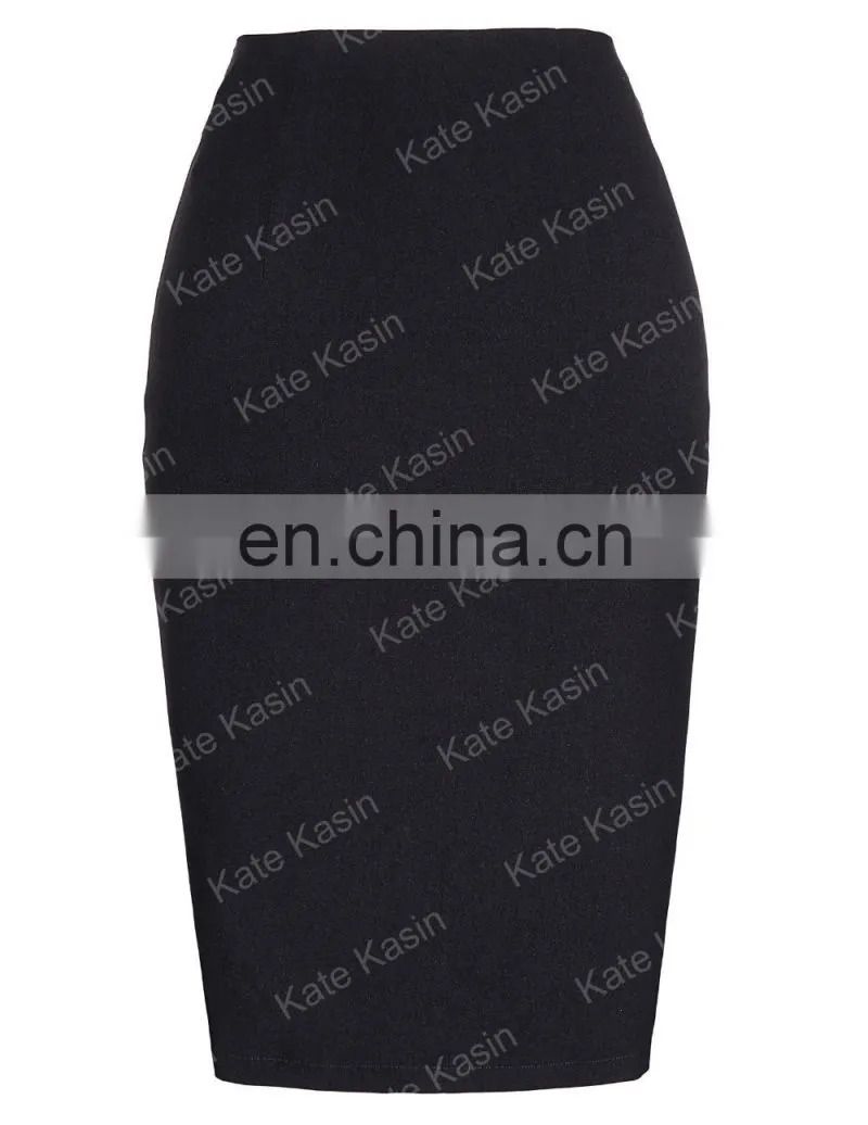 Kate Kasin Occident Women's Black High Stretchy Hips-Wrapped Split Short Pencil Skirt 20" KK000273-1