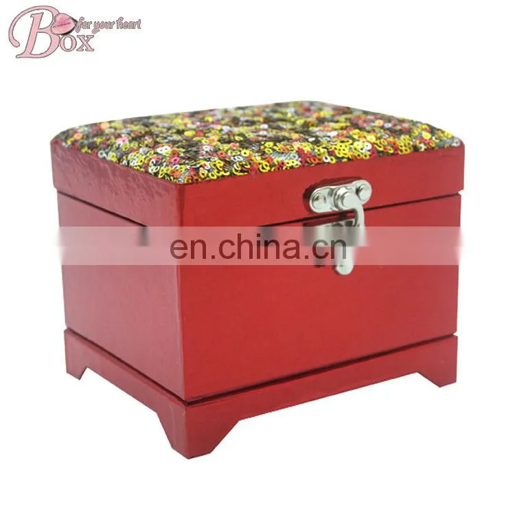 Arabic Fabric Red Bead Piece Jewelry Music Box with Lock