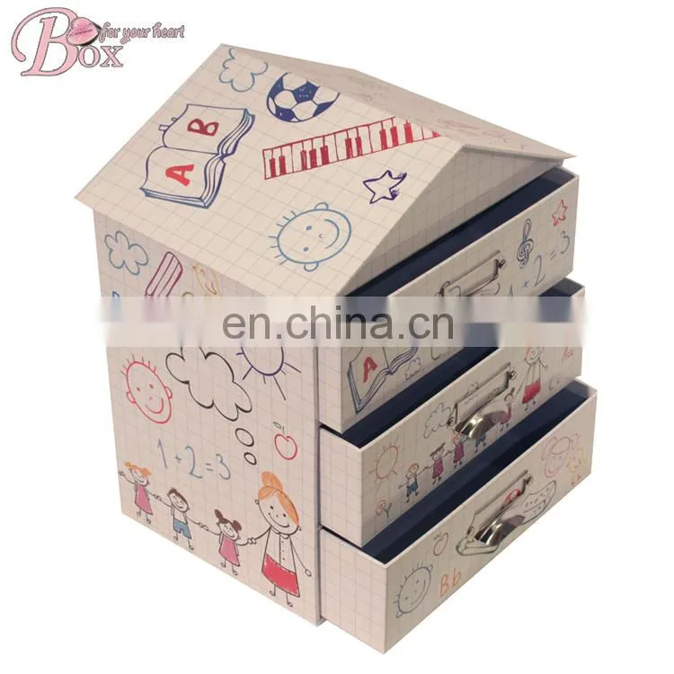 Cardboard House Shaped Drawer Clothes Office Files Storage Box