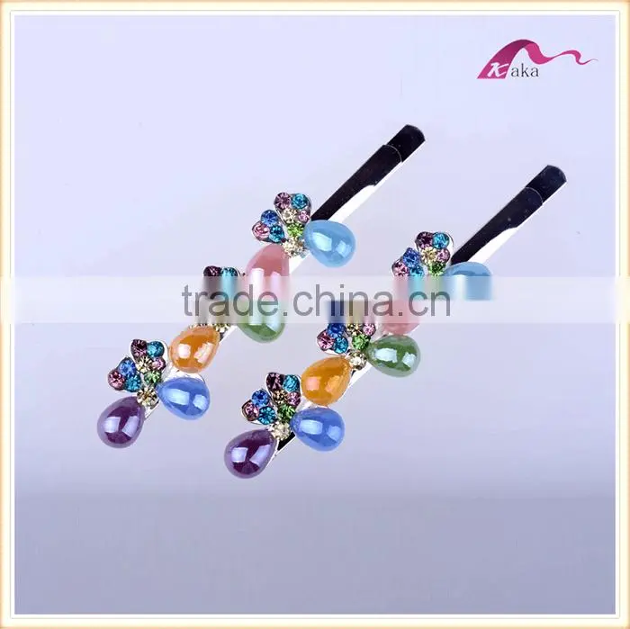 New Arrival Bottom Price Multi Colors Elegant Hair Grips Metal Crystal Decorated Bowknot Ceramic Beads Hair Clips For Girls Gift
