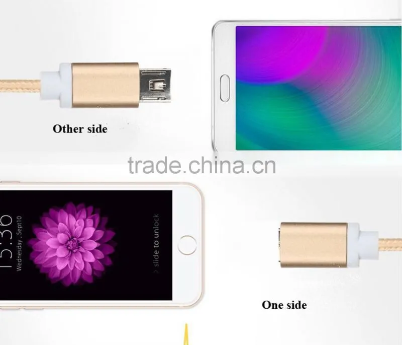 2016 New Hot Sale Braided 1M Usb Date Cable 2 In 1 Usb Cable