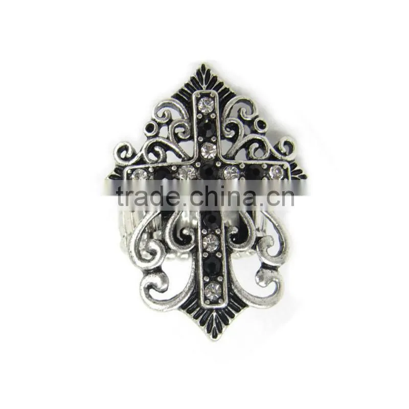 New design wholesale cheap rhinestone cross stretch rings