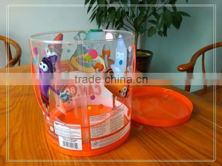 Custom printed and made clear PET water proof color pencil packaging plastic round bucket