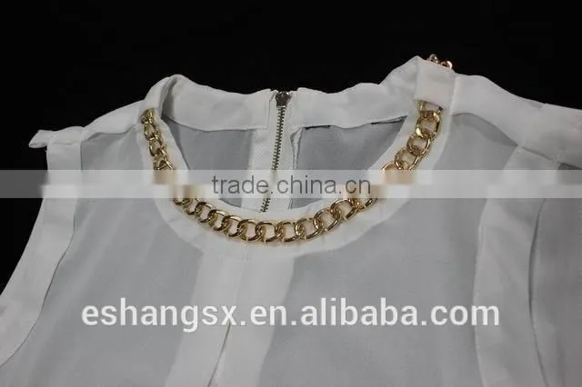 Ladies chiffon sleeveless sheer with necklace blouse