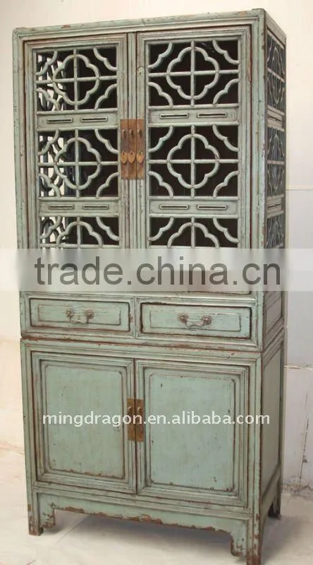 Chinese Antique Gray Blue Cupboard with two Door Two Drawer 98*50*206cm