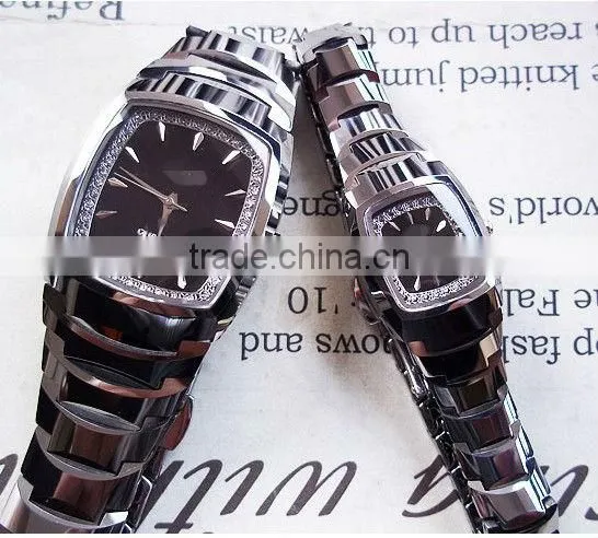 Square barrel full waterproof tungsten steel couple watches