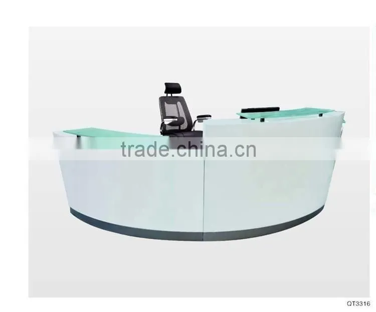 High quality round reception desk with tempered glass top