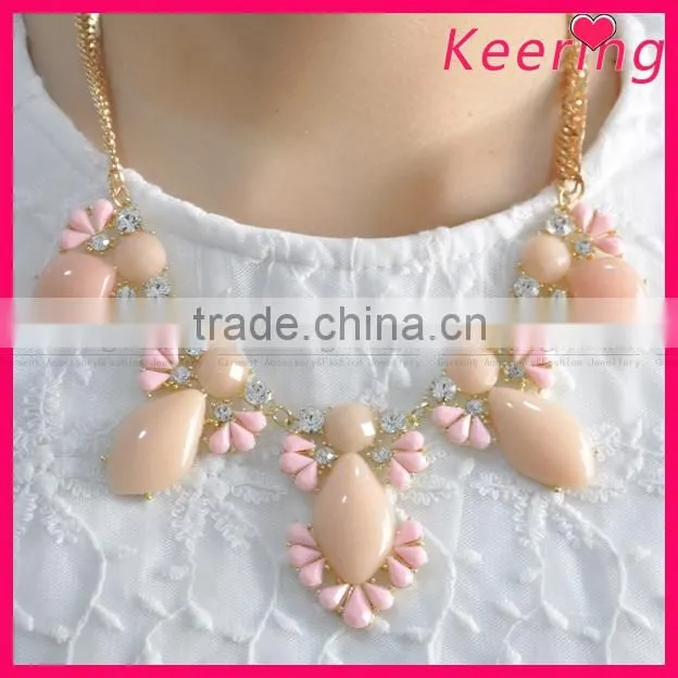 Hot sale pink beads and rhinestone necklace designs WNK-268