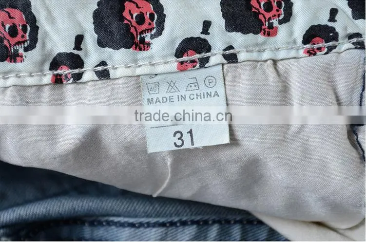 2014 Lastest Design Long Low Waisted Ripped Men Jean wear printed Washed Wholesale Popular Blue Men Jean Pants trouser