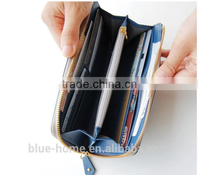 Single zipper around faux leather checkbook wallet Unisex long card holder High quality for waiter