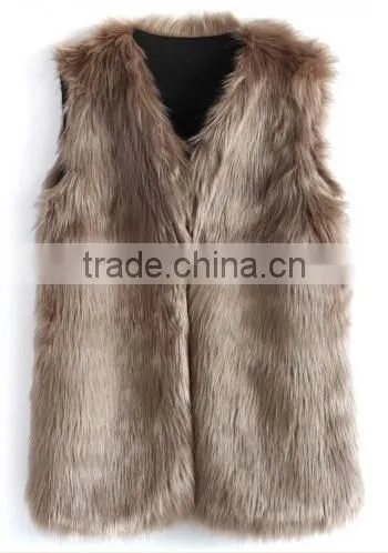 Mid-Length Brown Faux Fur Vest