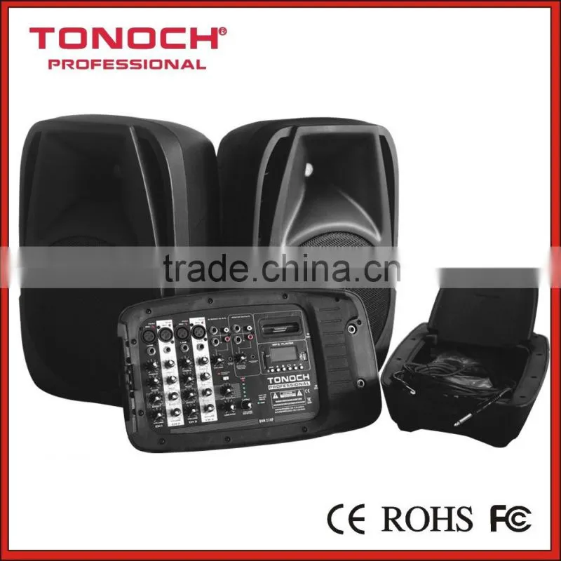 China 15" 100W bettery active speaker with MP3/USB/SD/BLUETOOTH/REMOTE CONTROL/TROLLEY/WHEELS