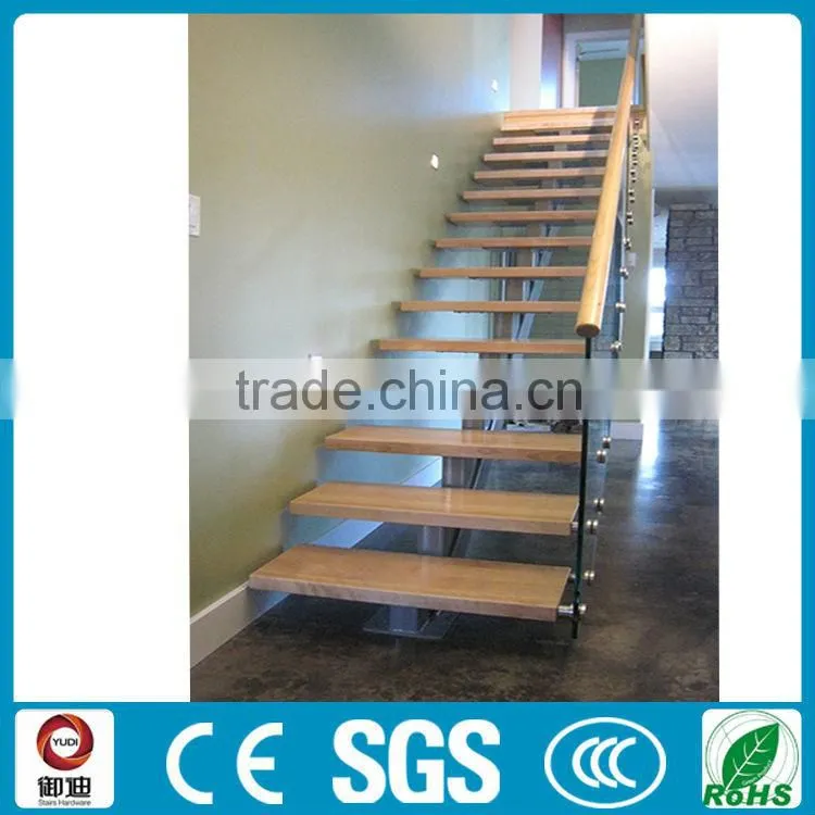 Curved Double stainlees steel stringer stairs with solid wood tread and glass railing