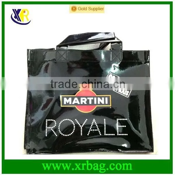 Fashion easily women black PU handbag with logo print