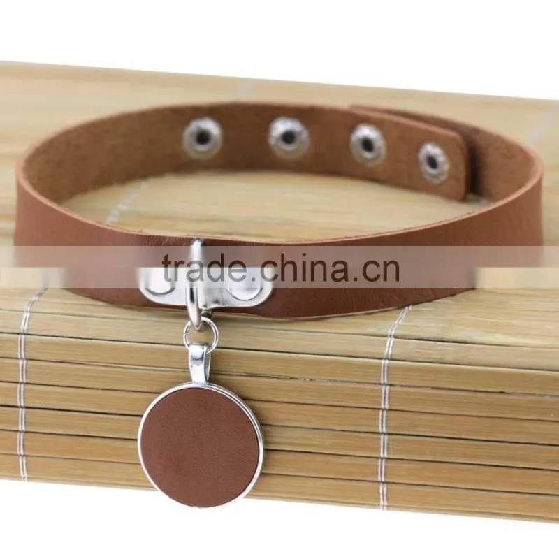 Japanese Anime Sailor Moon Rock Harajuku Gothic Punk Style Multi Color Alloy Round Pendant PU Leather Choker Necklace