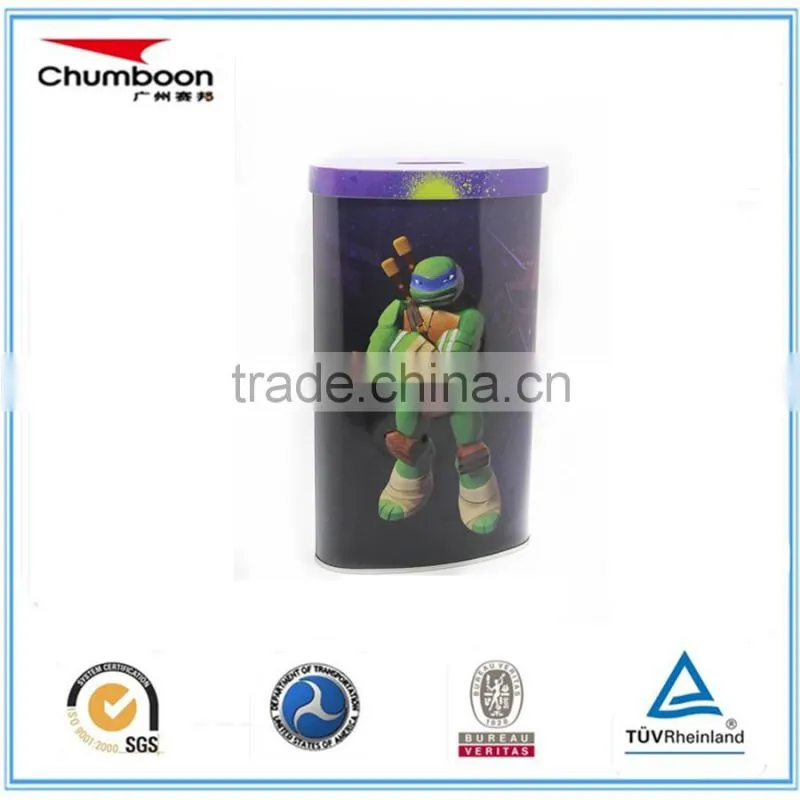 good price oval coin bank tin can / CMYK cute child metal coin box / embossed coin bank can