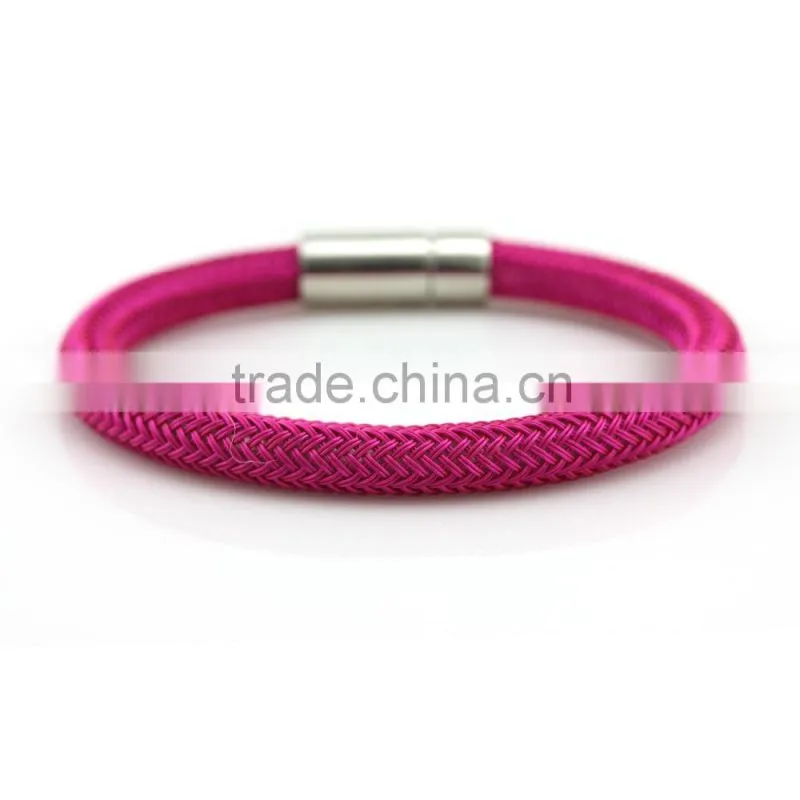 red pink colorful braided simple genuine Leather Bangle bracelet with Stainless steel or golden clasp