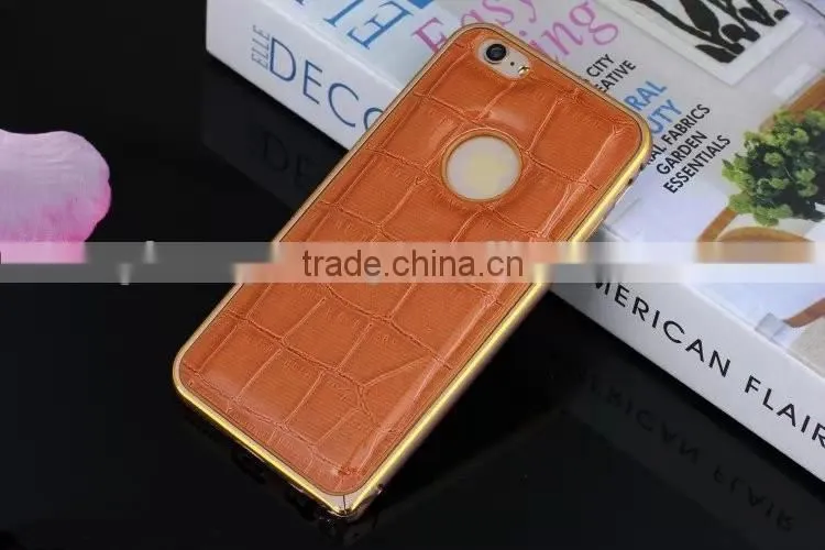 For iPhone 5/5s Crocodile back leather with metal frame phone case,newest design for iphone 5/5s case