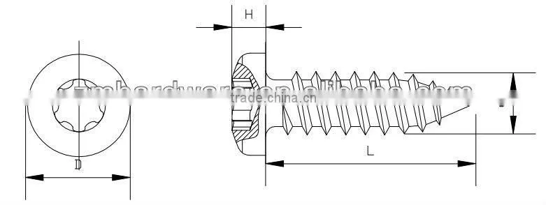 Six-lobe recessed pan head self tapping screws
