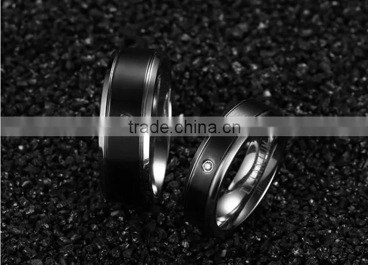 IP black plating Highly Polished Titanium Steel Diamond Couple Rings