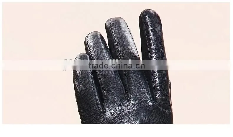 Ladies Wearing Leather Gloves With Gradient Rex Rabbit Fur Trim Genuine Sheep Skin