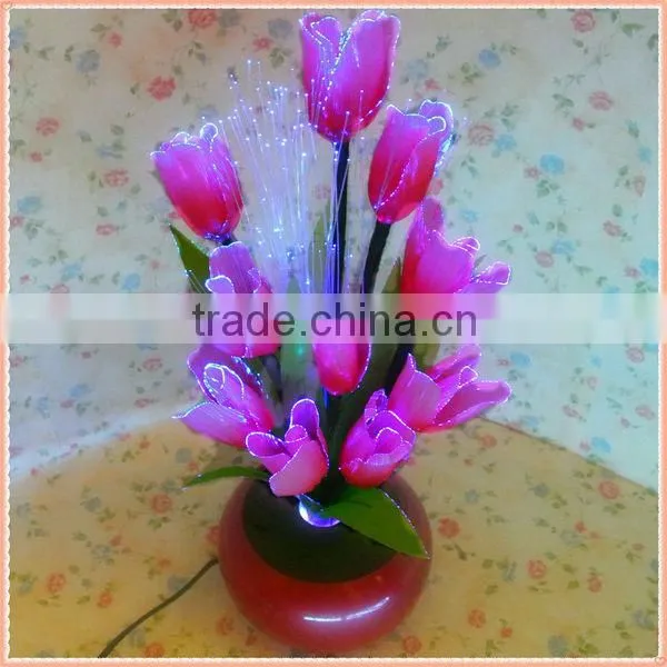 Plastic Flower with Fiber Optic Lights / Chinese Pink Tulip with Lights
