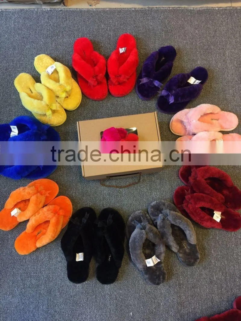 Hot Wholesale 100% Sheepskin Slippers Fur Lined Slippers