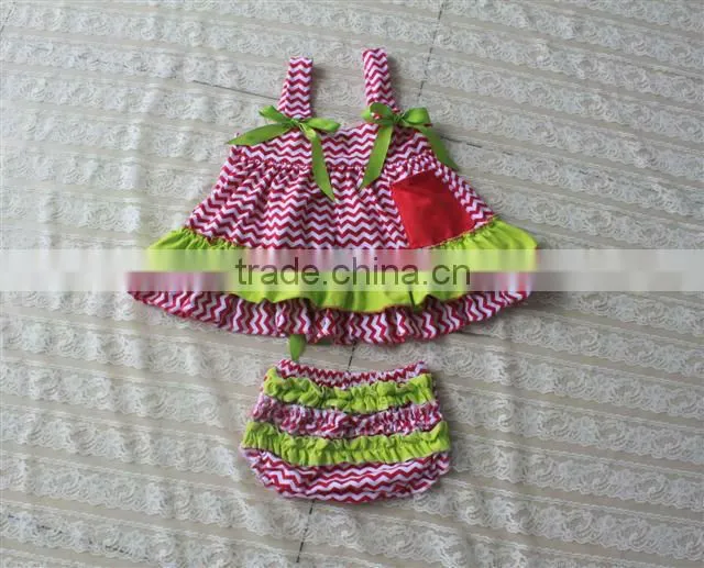 2013 lastest new design Wholesale cotton chevron swing top with bloomer set for baby