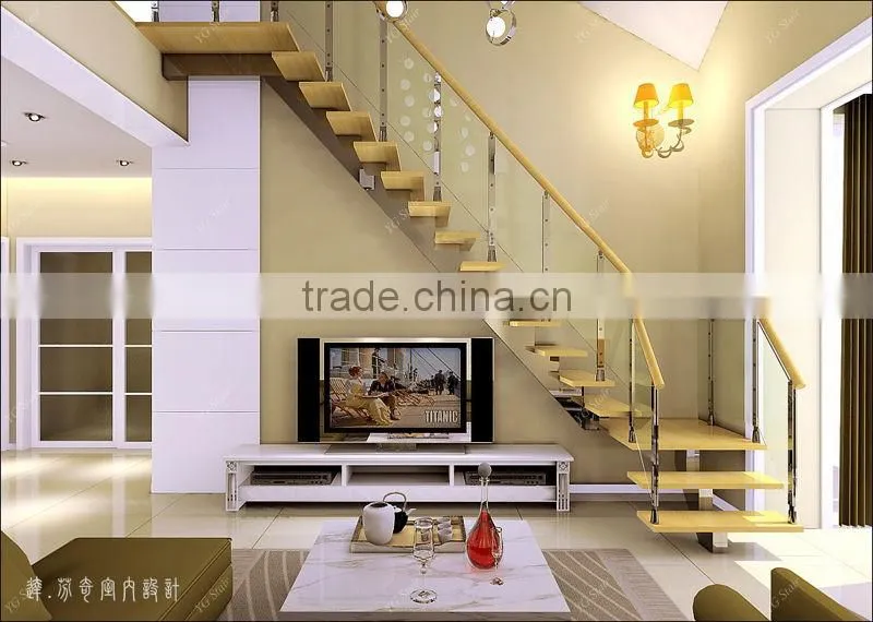 Single stringer staircase with glass railing