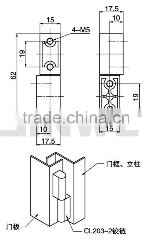 black or gray powder coated zinc alloy prominent cabinet hinge