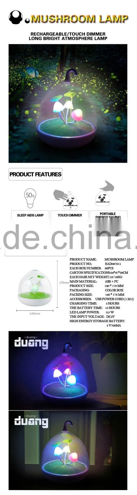 Spot Supply Colorful LED USB Rechargeable Sensor Lamp Mushroom Night Light