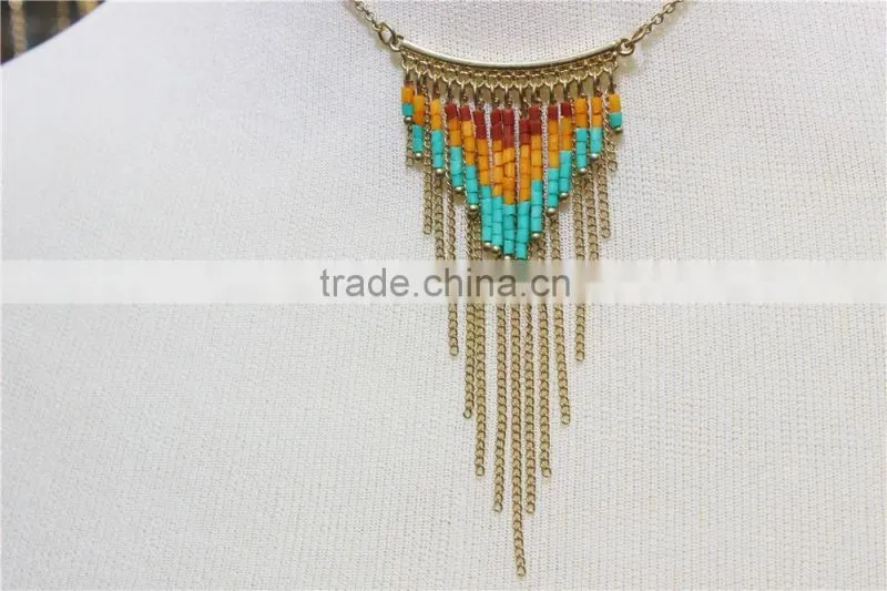 Newest Gold multiraw mix -color seedbead Necklace Short Chain gold Charm pendant necklace 2016 fashion style wholesale