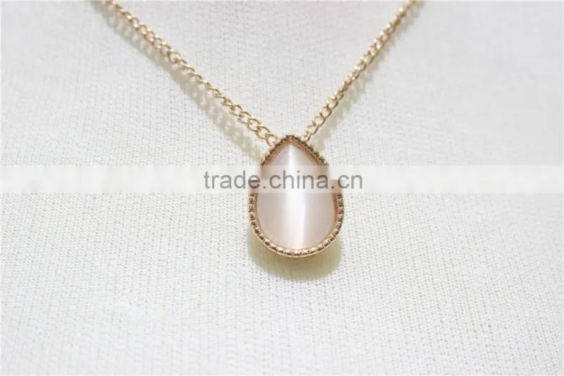 ROse Gold Necklace w/ White Cateye Necklace Simple Chain Gold Necklace2016 Fashion Style Wholesale
