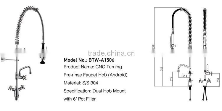 factory OEM&ODM Commercial Pre-rinse long neck brushed treatment 304 stainless steel health water faucet