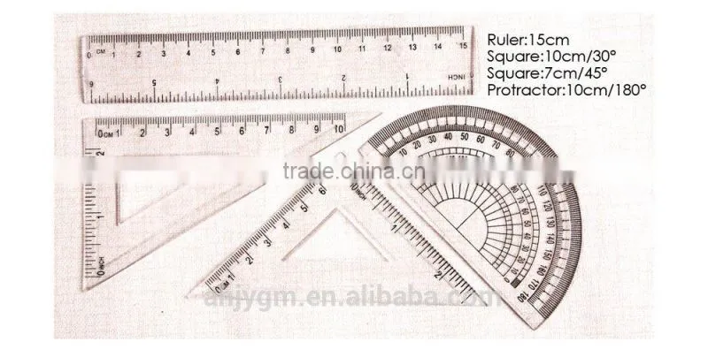 15CM 4 Pieces Students Plastic Ruler Set/ math geometry set