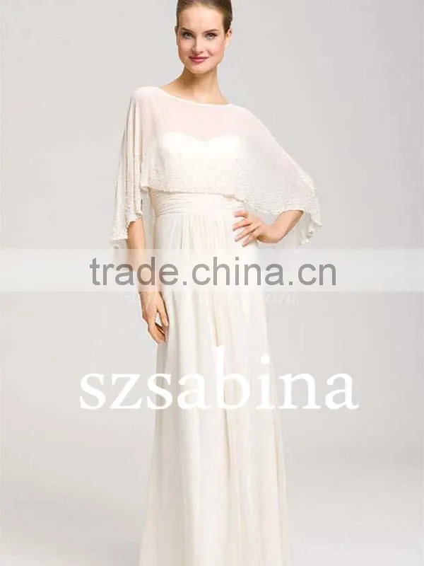 Se26 Sexty White Chiffon Pleats Long Evening Dress With Wrap