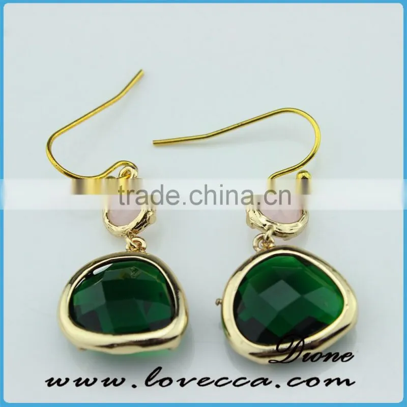 Fashion 2016 latest vintage jewelry Dubaiearrings 18k gold color plated gold green drop stone earring