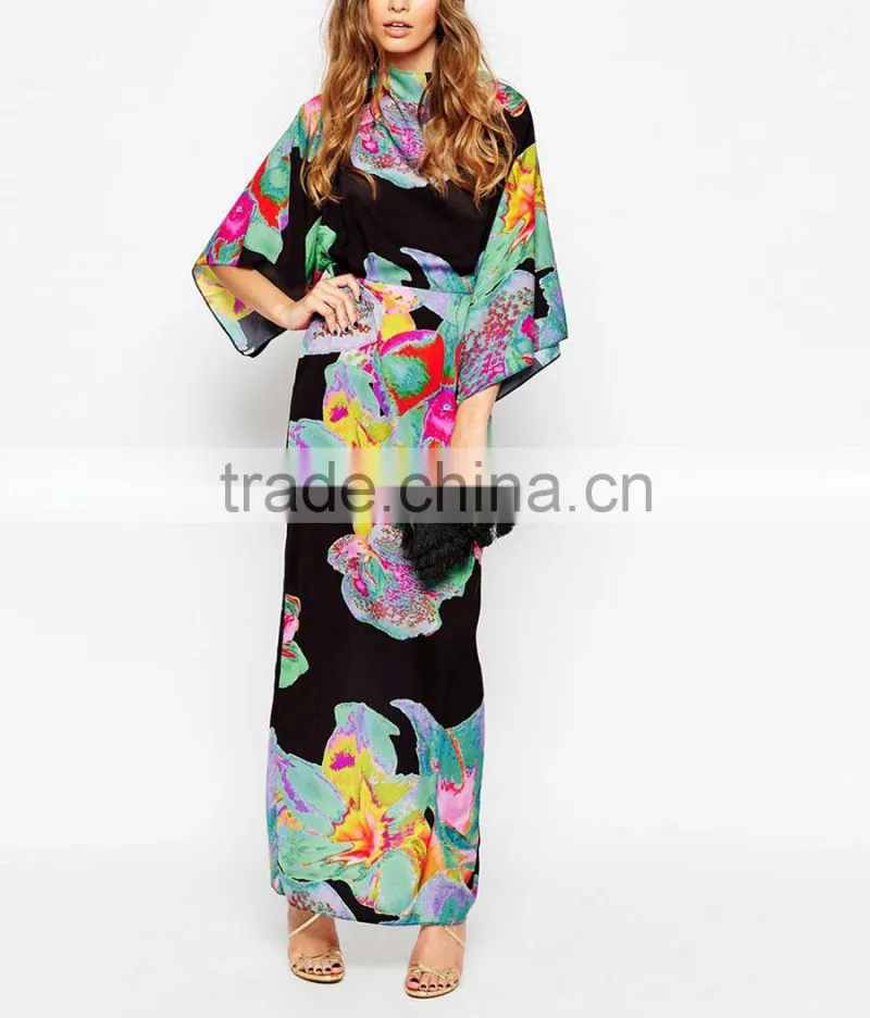 Top sell high quality floral printed kaftan dress