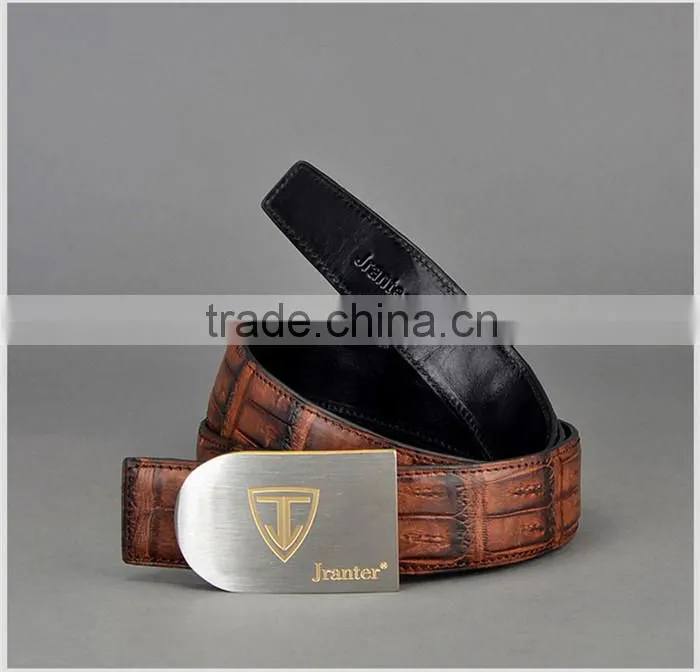 New Custom Brown Genuine Crocodile Belt for Men with Adjustable Buckle Wholesale