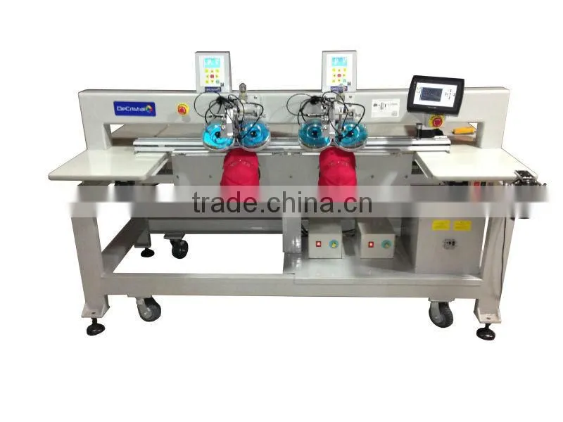 Decristal Multi-head automatic ultrosonic rhinestone hotfix machine on T-shirt