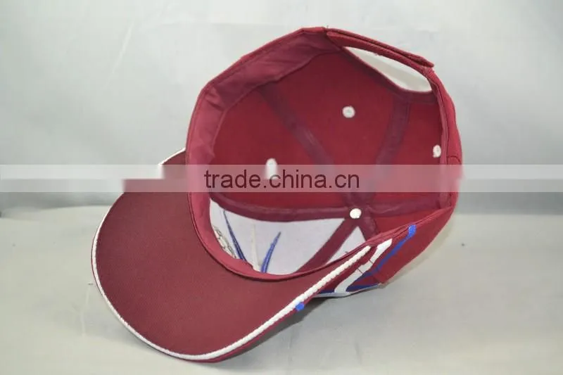 Guangzhou hat factory professional custom 6 panel / 100% cotton / / embroidery logo/deep red baseball cap