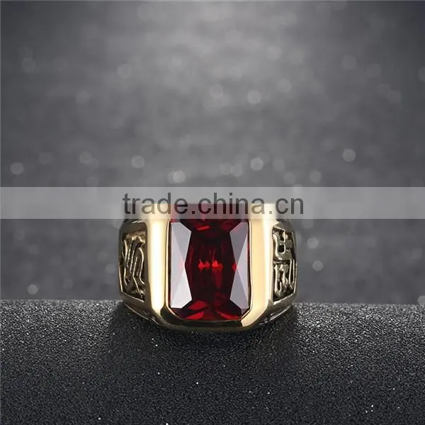 18k gold plated gothic smart surgical stainless steel gemstone ring
