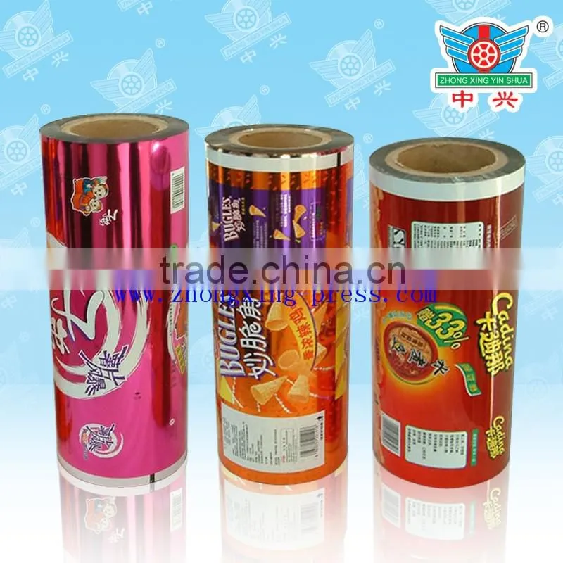 Gravure printed plastic film roll for food packaging