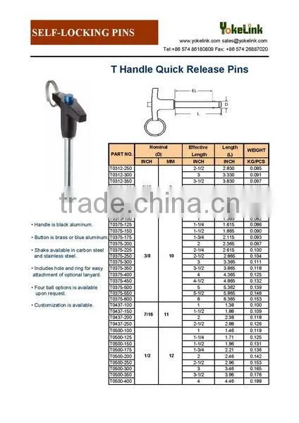 T type quick release pin with lanyard