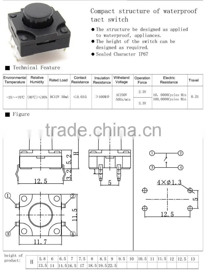 Daier waterproof tact switch