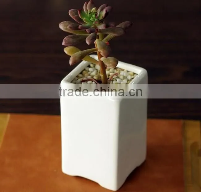 Rustic home decor white glazed mini rectangular ceramic planter