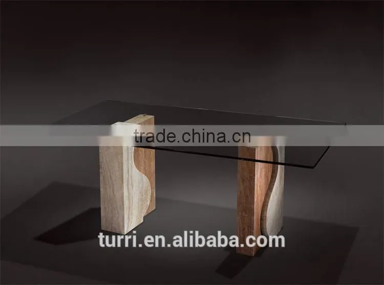 modern beige travertine marble living room coffee table with glass top