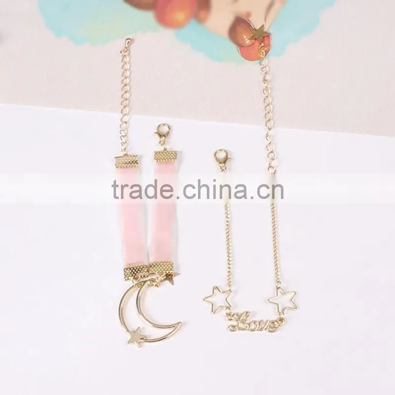 gold love letter moon star charms bracelet gold chain bracelet silk ribbon bracelet