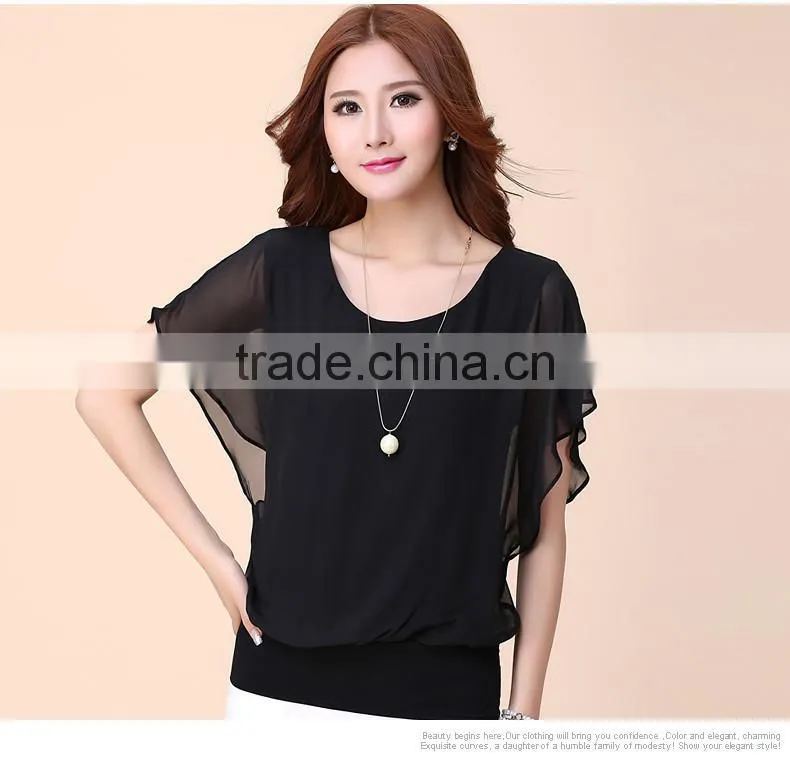 Hot Fashion Blusa Feminina 2015 Summer Casual Plus Size Slim Bat sleeve Chiffon Shirt Women Blouse Blusas Women Tops Clothing