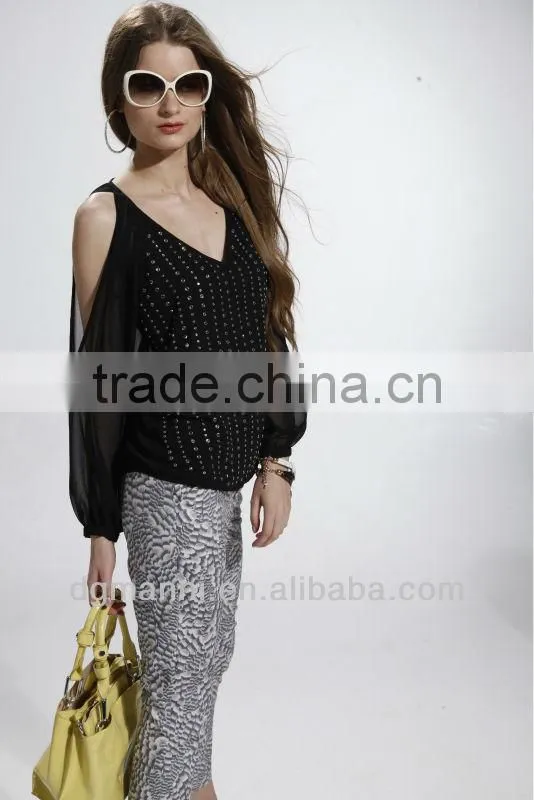 black casual blouse with off-shoulder design